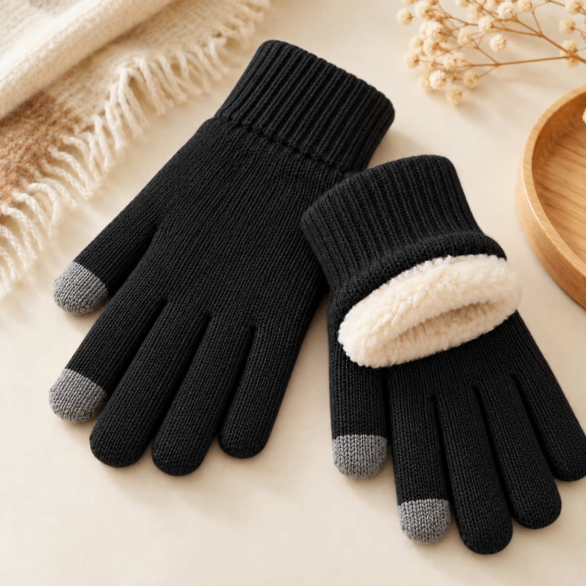 Touchscreen Knit Gloves with Fleece Lining