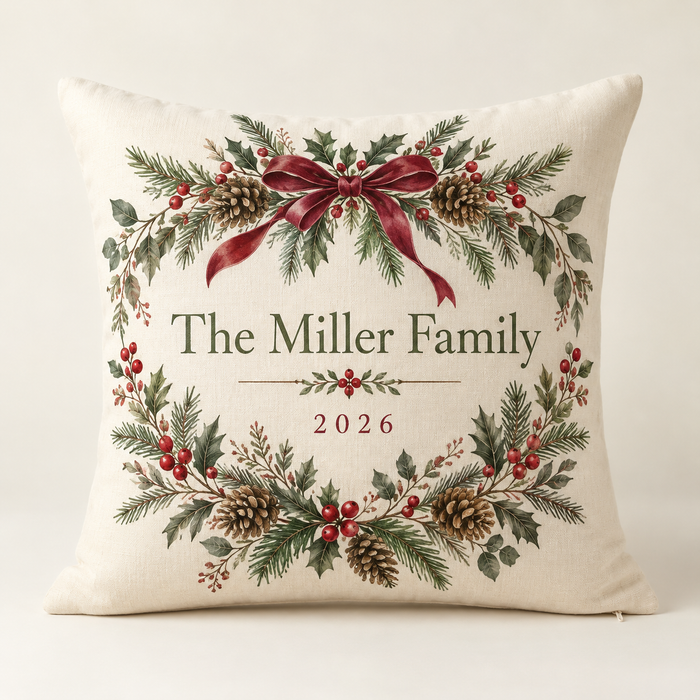 Personalized Family Name Christmas Pillow Cover