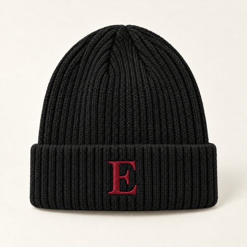 Custom Embroidered Initial Beanie — Black