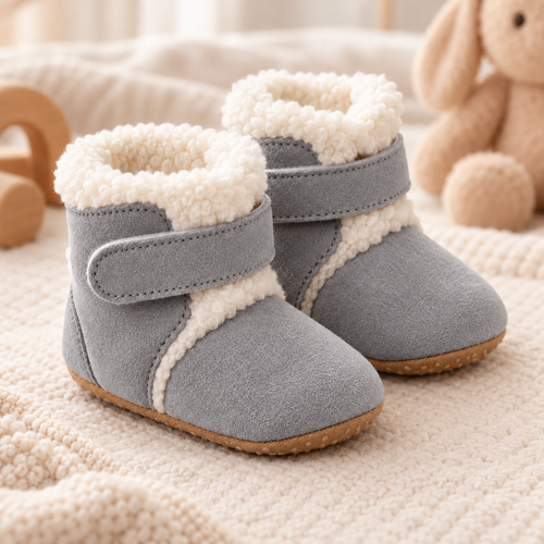 Baby Sherpa-Lined Booties — Gray