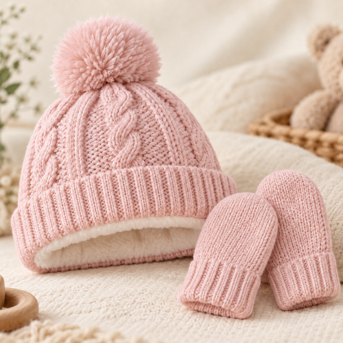 Baby Knit Hat & Mittens Set — Blush