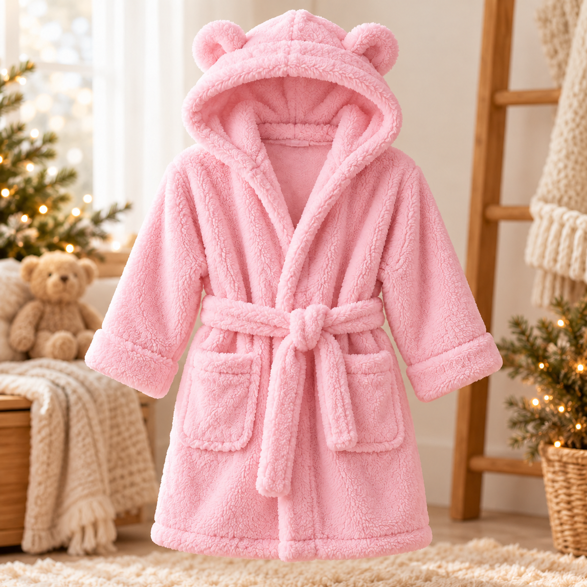 Kids' Plush Hooded Bathrobe