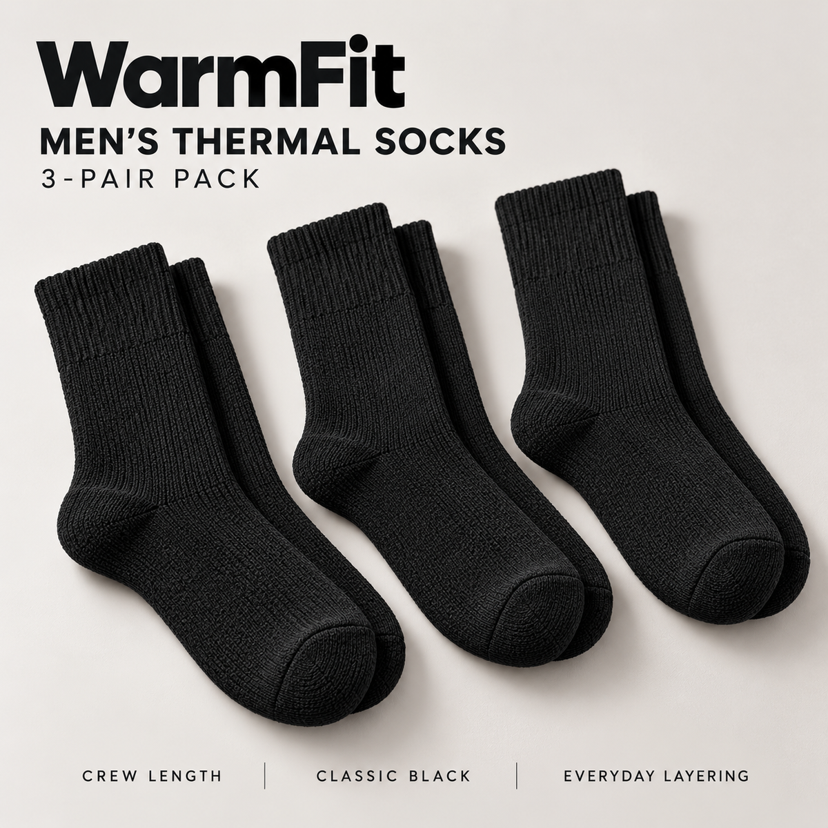 WarmFit Men's Thermal Crew Socks — 3-Pair Pack